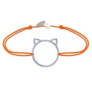 Bracelet Lien Médaille Argent 925 Tête de Chat Ajouré - Orange