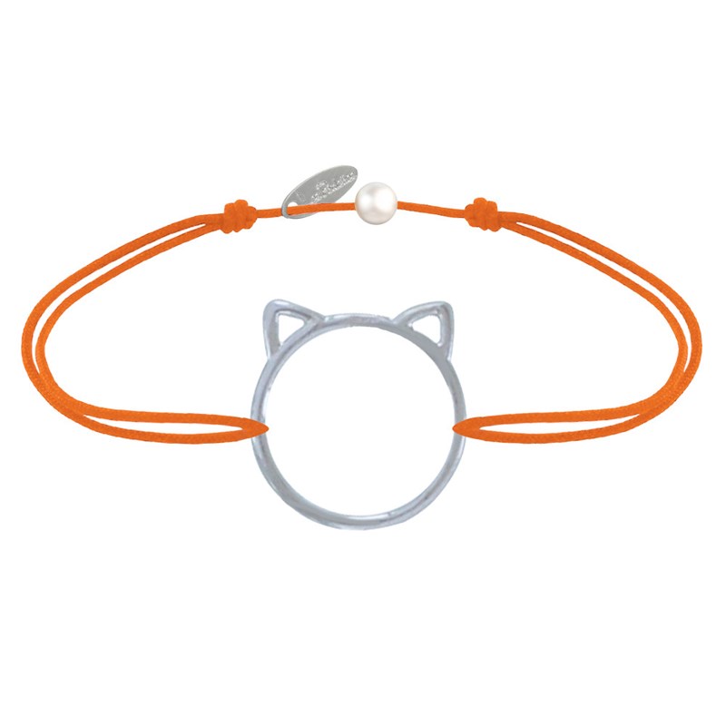 Bracelet Lien Médaille Argent Tête de Chat Ajouré - Orange
