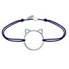 Bracelet Lien Médaille Argent 925 Tête de Chat Ajouré - Bleu Navy - vue V1