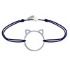 Bracelet Lien Médaille Argent Tête de Chat Ajouré - Bleu Navy - vue V1