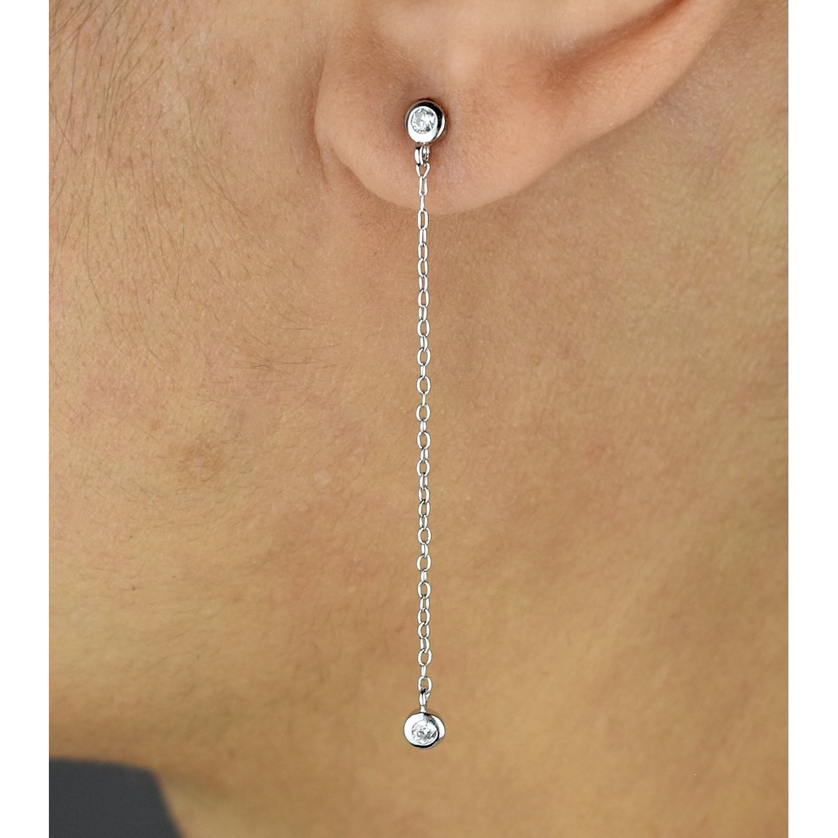 Boucles d'oreilles oxyde de zirconium avec chainette Argent 925 Rhodié - vue 3