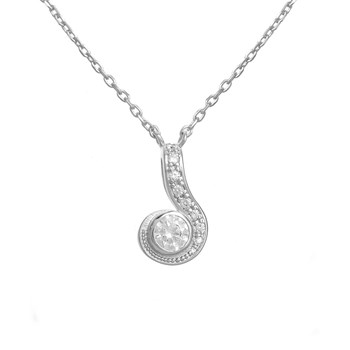 Ronde zirkoniumoxide spiraal ketting 925 gerhodineerd zilver