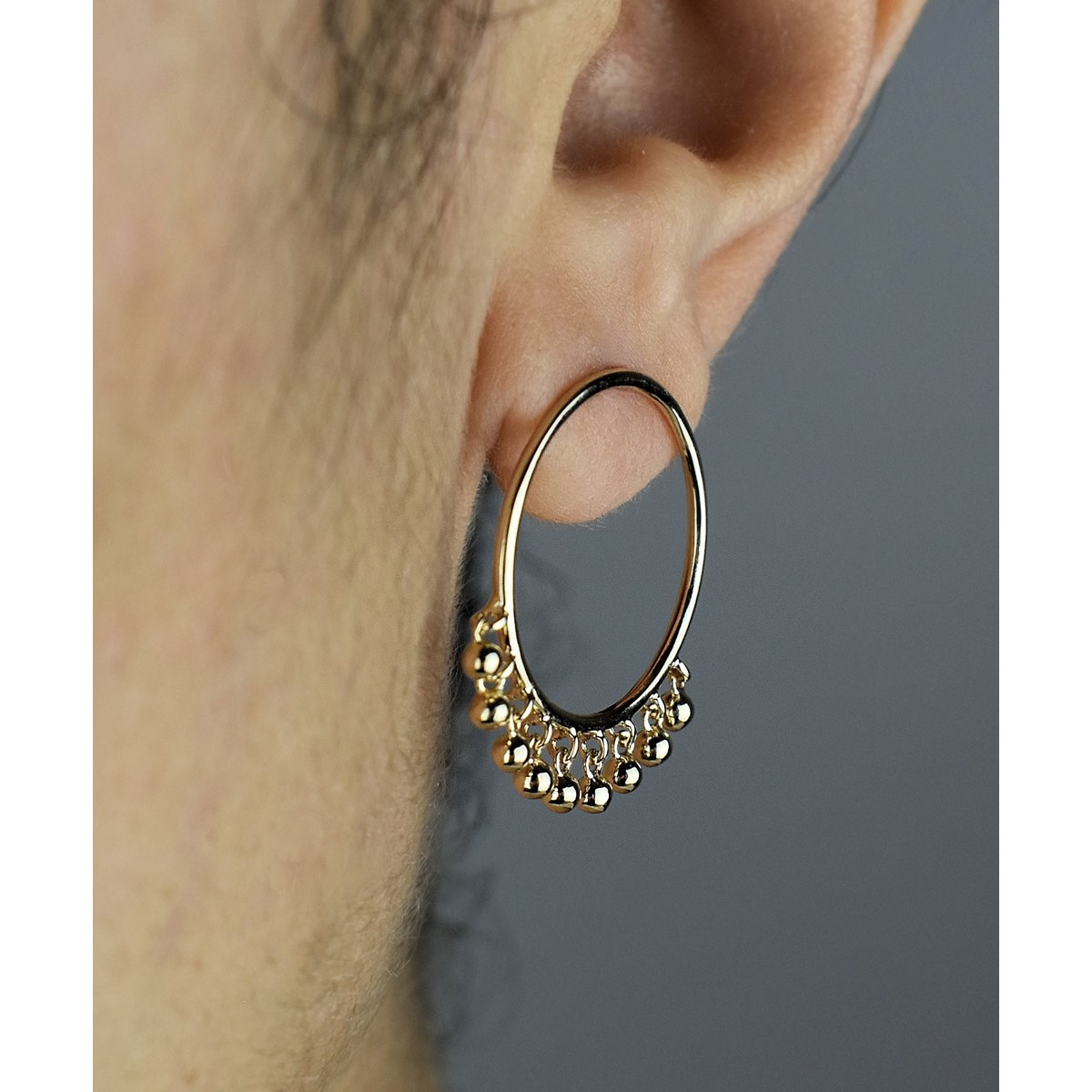 Boucles d'oreilles cercle pampilles pendantes boules Plaqué OR 750 3 microns - vue 2