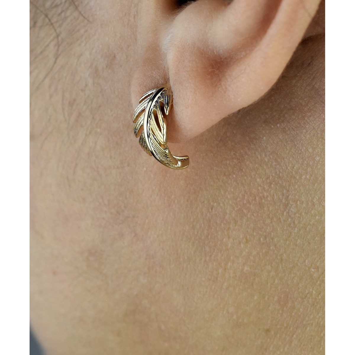 Boucles d'oreilles Créoles feuille courbée Plaqué OR 750 3 microns - vue 2