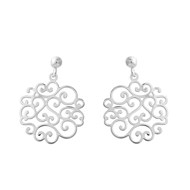 Boucles d'oreilles arabesque de coeurs ajouré Argent 925 Rhodié