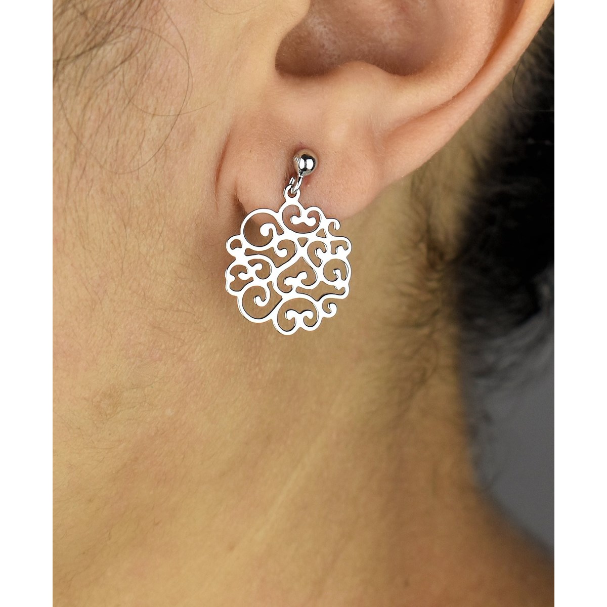 Boucles d'oreilles arabesque de coeurs ajouré Argent 925 Rhodié - vue 3