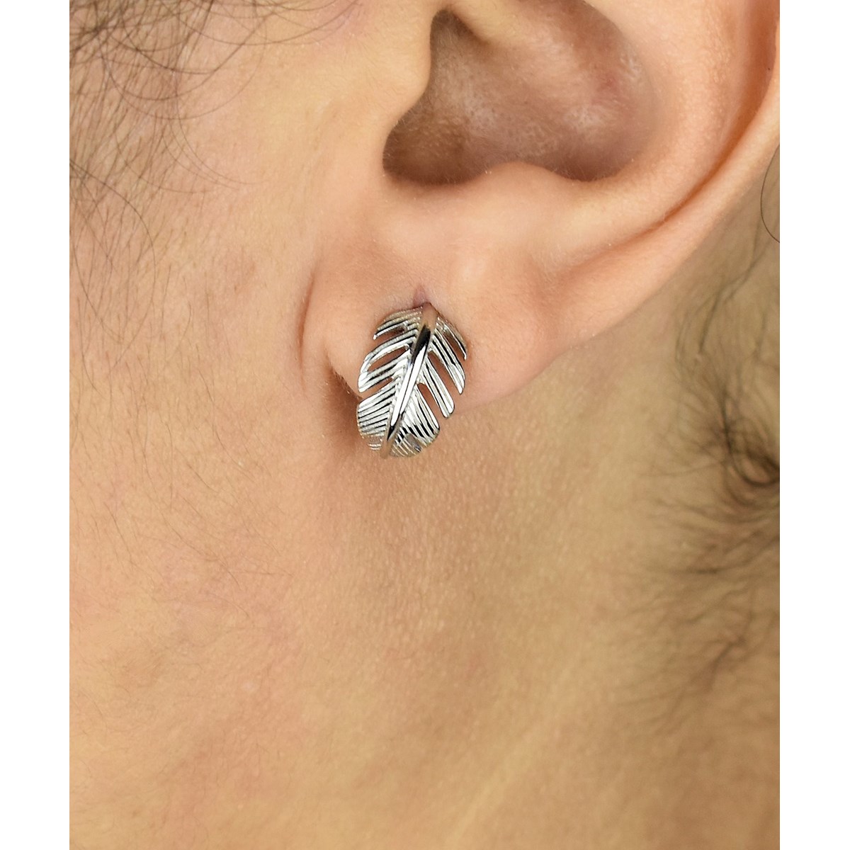 Boucles d'oreilles Créoles feuille courbée Argent 925 Rhodié - vue 2