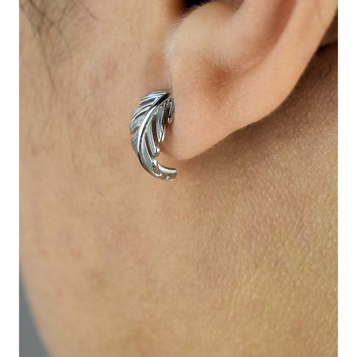 Boucles d'oreilles Créoles feuille courbée Argent 925 Rhodié - vue 3