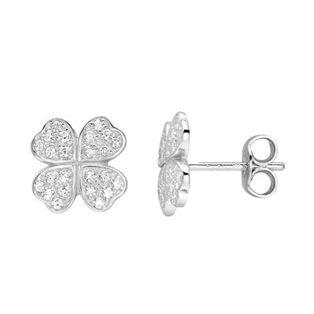 Boucles d'oreilles Femme - Trèfle - Oxyde de zirconium - Argent 925