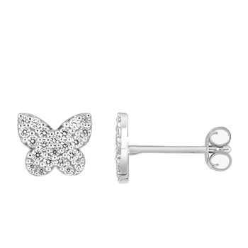 Boucles d'oreilles Femme - Oxyde de zirconium - Argent 925 - Papillon