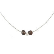 Collier  chaînette & perle  de quartz fumé en argent 925