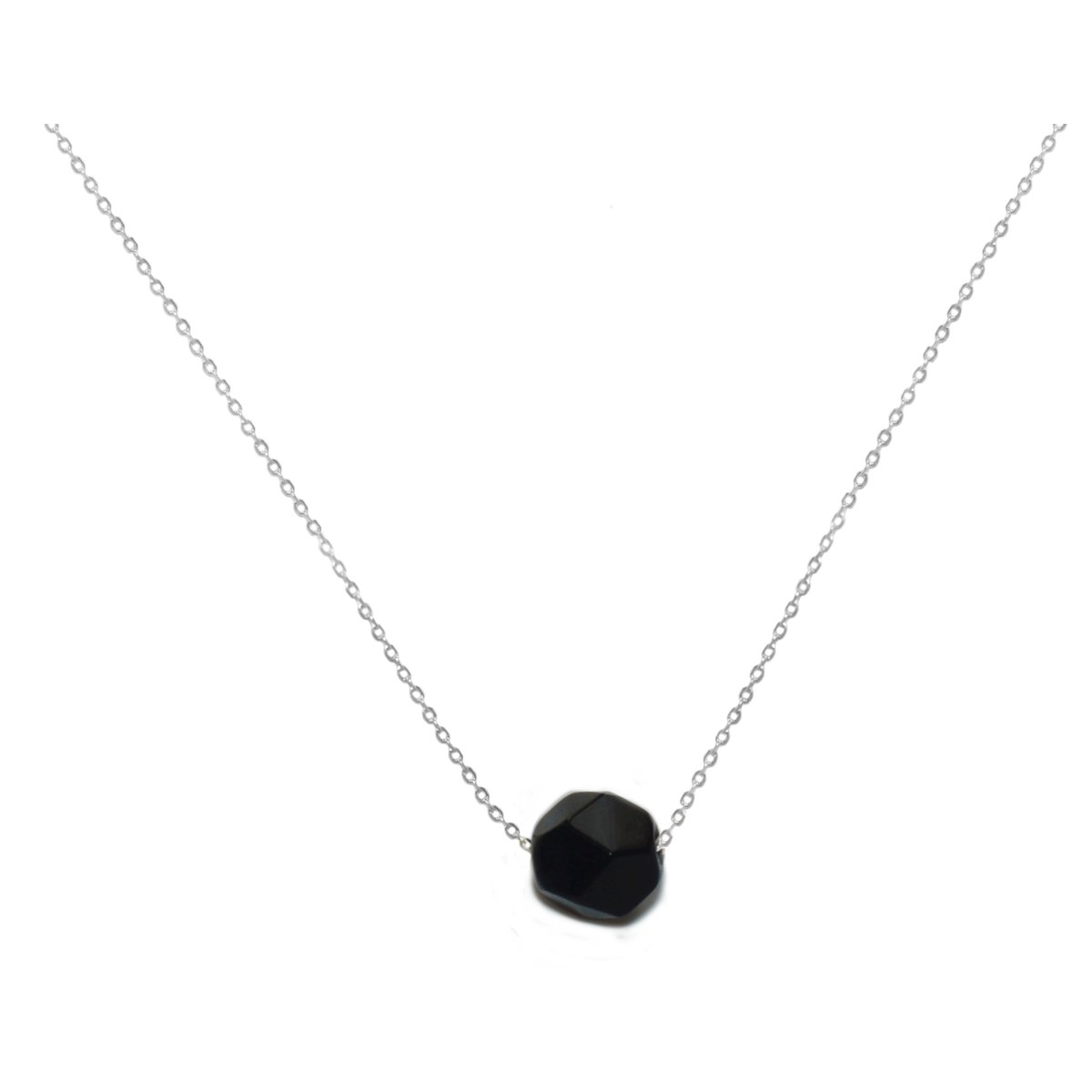Collier orné de perles d'Agate noire argent 925
