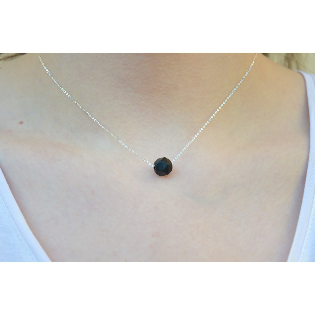 Collier orné de perles d'Agate noire argent 925 - vue 3