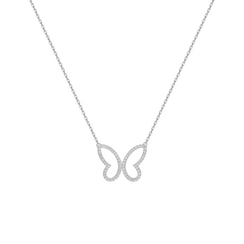 Collier papillon Femme - Oxyde de zirconium - Argent 925 - Longueur : 42 cm