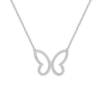 Collier papillon Femme - Oxyde de zirconium - Argent 925 - Longueur : 42 cm