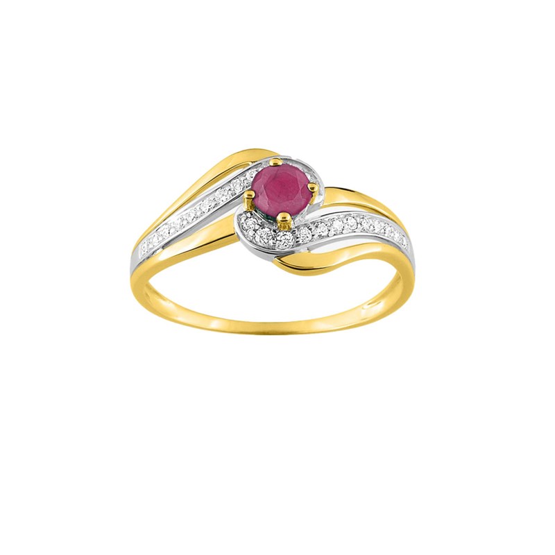 Bague femme - Rubis et Oxyde de zirconium - Or 9 Carats