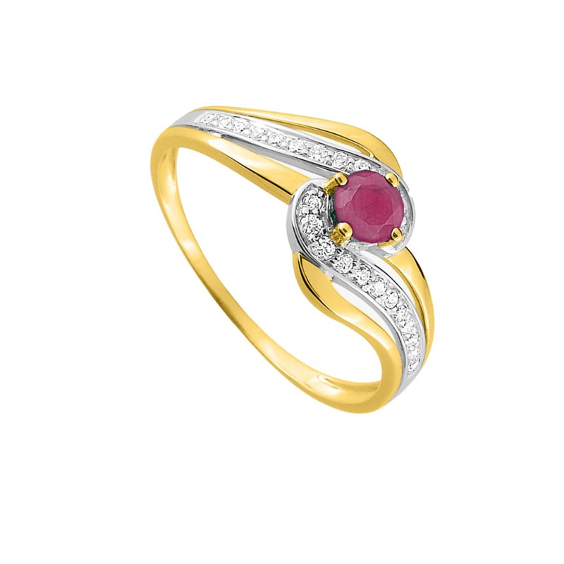 Bague femme - Rubis et Oxyde de zirconium - Or 9 Carats - vue 2