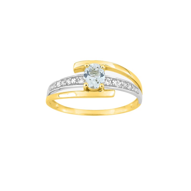 Bague femme - Aigue marine et Oxyde de zirconium - Or 9 Carats