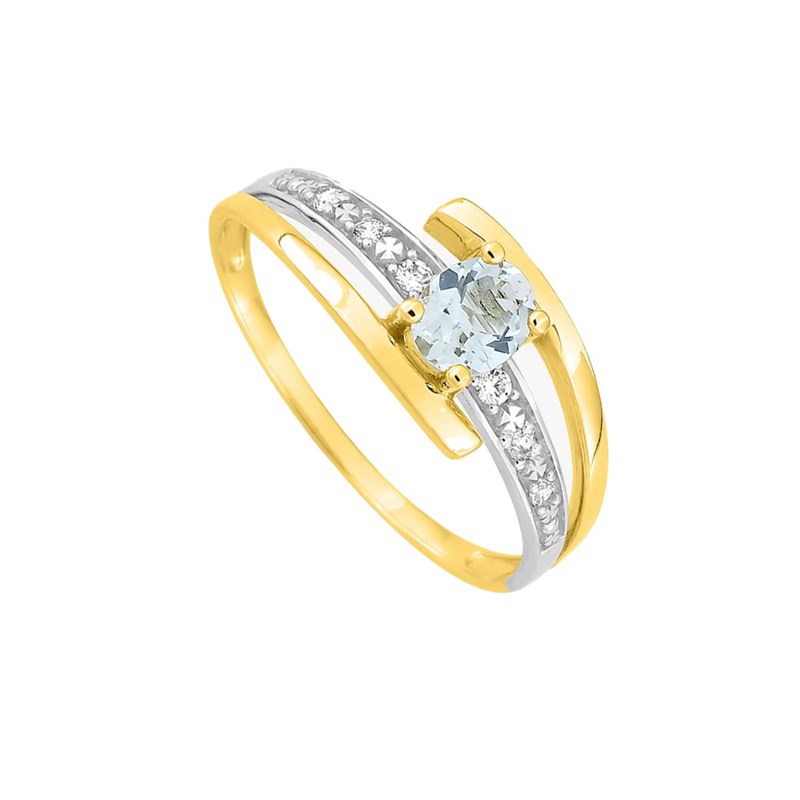 Bague femme - Aigue marine et Oxyde de zirconium - Or 9 Carats - vue 2