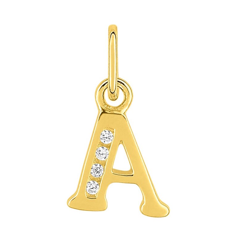 Pendentif initiale A - Or 18 Carats - Oxyde de zirconium