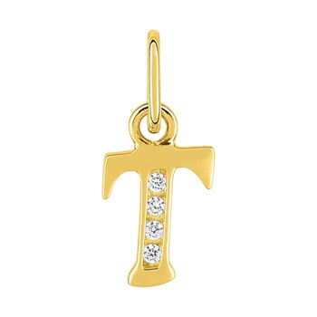 Pendentif initiale T - Or 18 Carats - Oxyde de zirconium