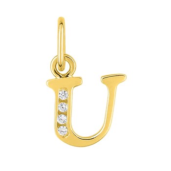 Pendentif initiale U - Or 18 Carats - Oxyde de zirconium