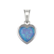 Pendentif coeur argent rhodié opale bleue imitation
