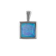 Pendentif argent rhodié opale bleue imitation forme carrée