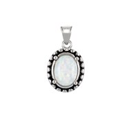 Pendentif argent rhodié opale blanche imitation forme ovale