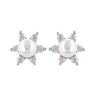 Boucles d'oreille argent rhodié étoile perle d'imitation et cubic zirconia