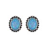 Boucles d'oreille argent rhodié opale bleue d'imitation forme ovale - vue V1