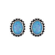 Boucles d'oreille argent rhodié opale bleue d'imitation forme ovale