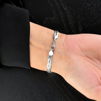 Bracelet maille tressée 4 brins Argent 925 Rhodié