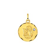 Médaille enfant - Or 18 Carats - Diamant 0.004 Carats