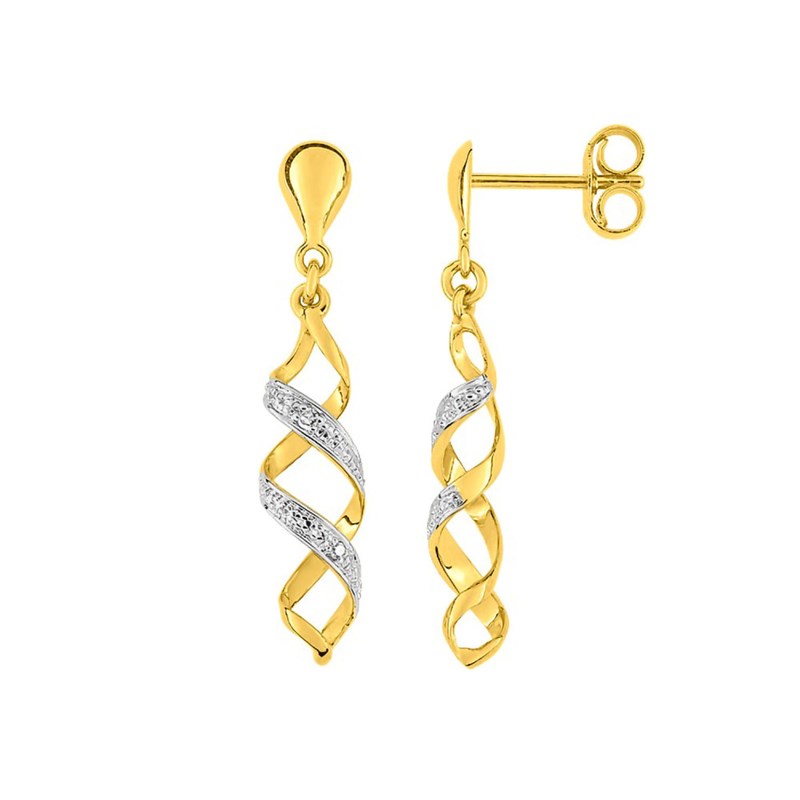 Boucles d'oreilles pendantes Femme - Or 9 Carats - Diamant
