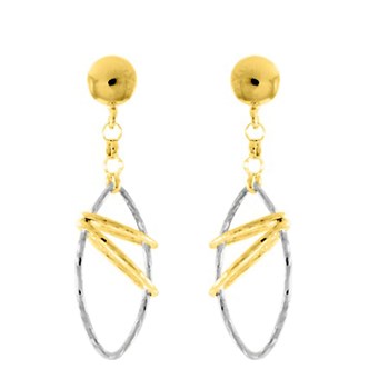 Boucles d'oreilles pendantes bicolores  femme - Or 9 Carats