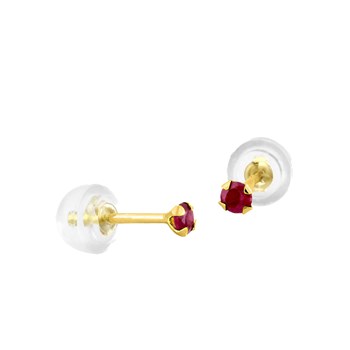 Boucles d'oreilles femme - rubis - Or 9 Carats - Diamètre : 2,5mm