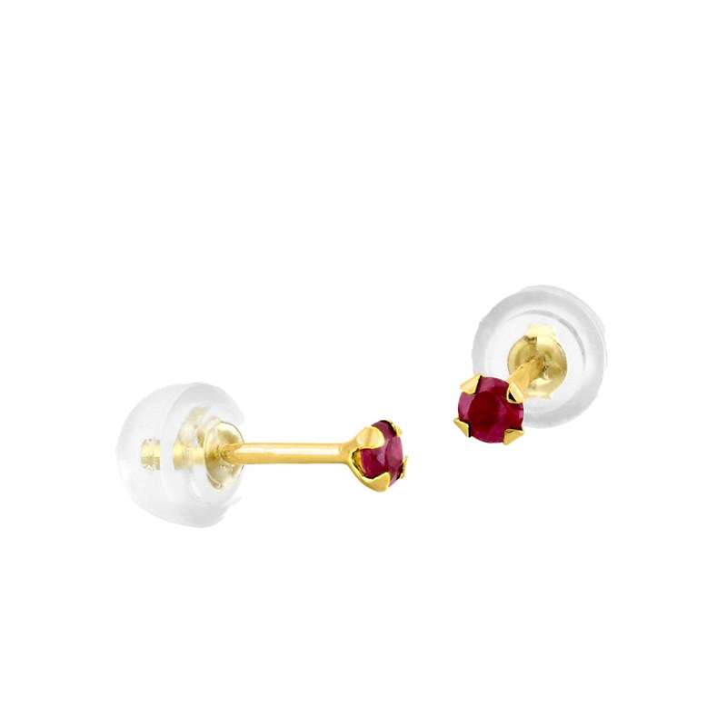 Boucles d'oreilles femme - rubis - Or 9 Carats - Diamètre : 2,5mm - vue 2