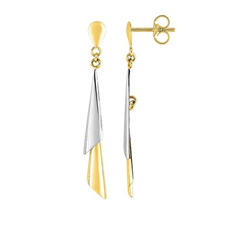 Boucles d'oreilles femme bicolores pendantes - Or 9 Carats