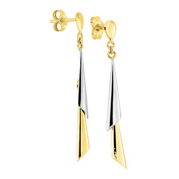 Boucles d'oreilles femme bicolores pendantes - Or 9 Carats