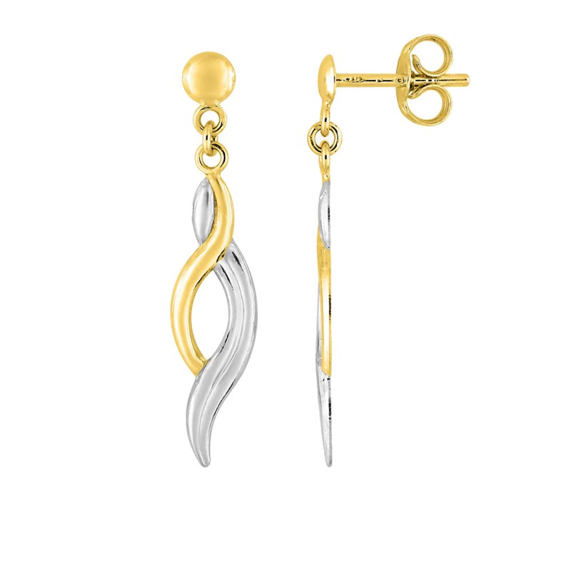 Boucles d'oreilles pendantes femme bicolores - Or 9 Carats