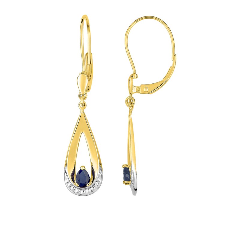 Boucles d'oreilles pendantes femme - Or 9 Carats - Saphir