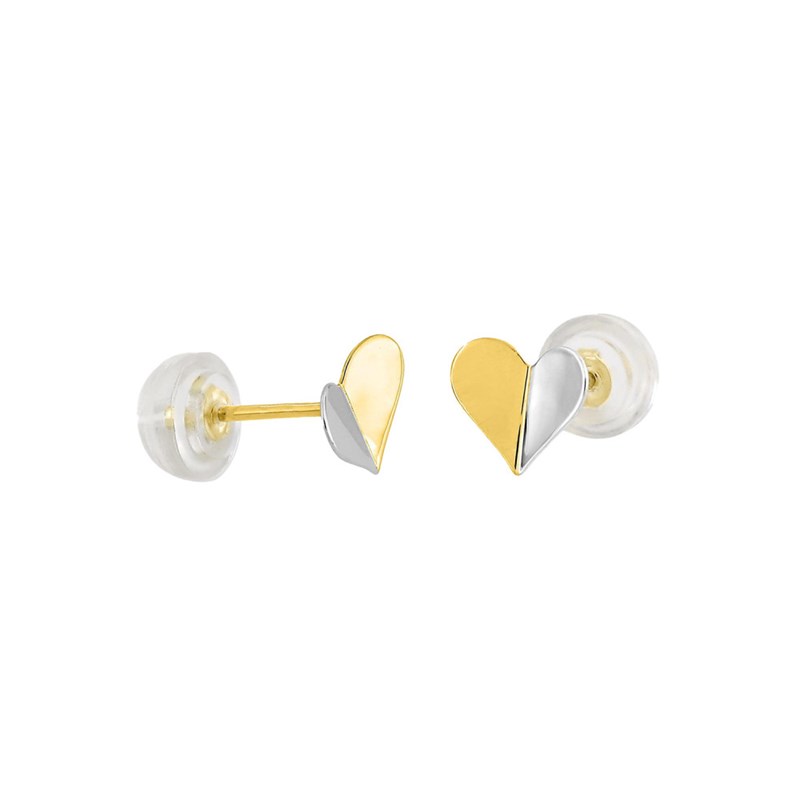 Boucles d'oreilles enfant - Or 9 Carats - Coeur Bicolore - vue 2