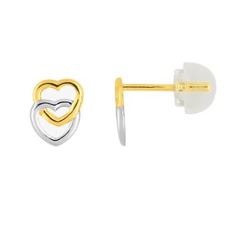 Boucles d'oreilles enfant bicolores - Or 9 Carats - Coeur