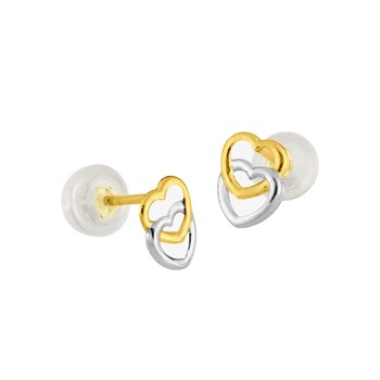 Boucles d'oreilles enfant bicolores - Or 9 Carats - Coeur