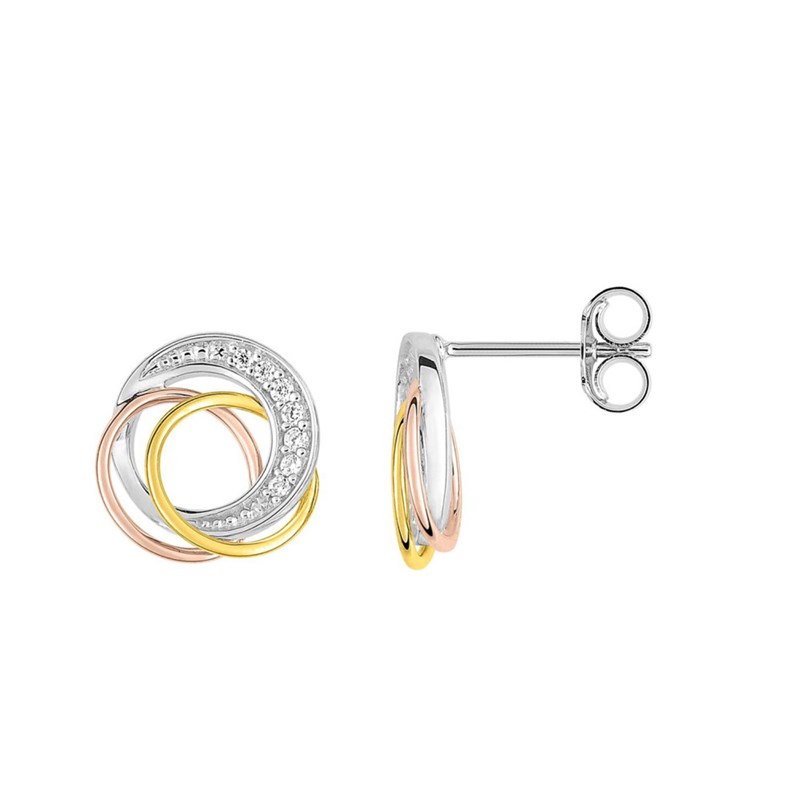 Boucles d'oreilles femme - 3 ors - Oxyde de zirconium - Or 9 Carats