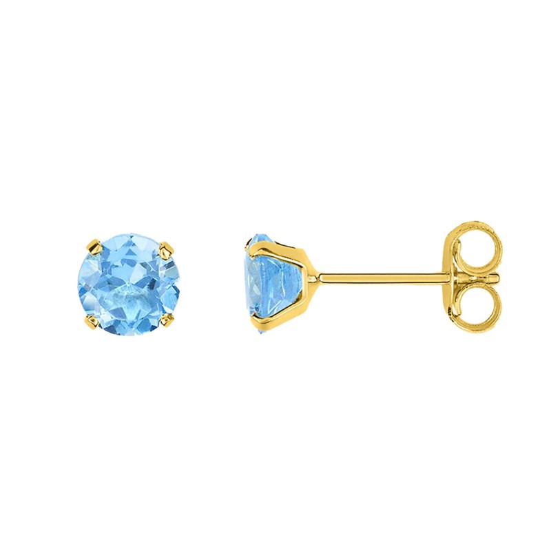 Boucles d'oreilles enfant - Clou - Or 9 Carats - Topaze Bleu