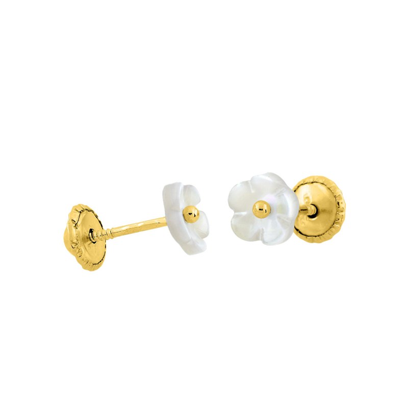 Boucles d'oreilles enfant - nacre - Or 9 Carats - Fleur - vue 2