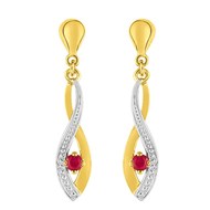 Boucles d'oreilles bicolores pendantes femme - rubis - Or 9 Carats