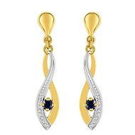 Boucles d'oreilles bicolores pendantes femme - saphir - Or 9 Carats